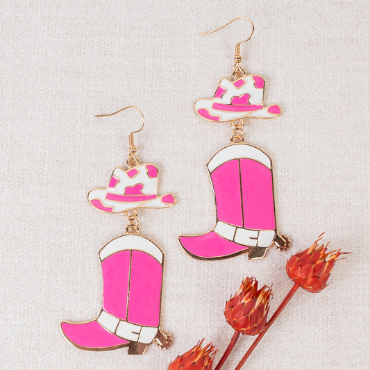 93269 - Western Cowboy Boot Earrings - Fuchsia