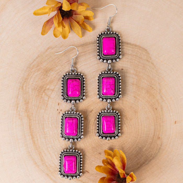 93279 - Tiered Western Earrings - Fuchsia