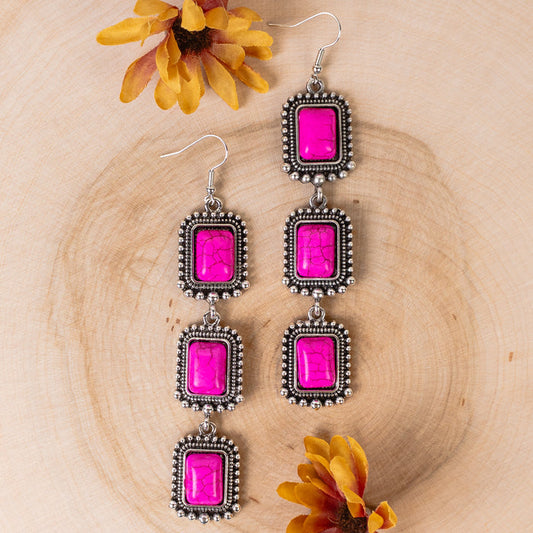 93279 - Tiered Western Earrings - Fuchsia