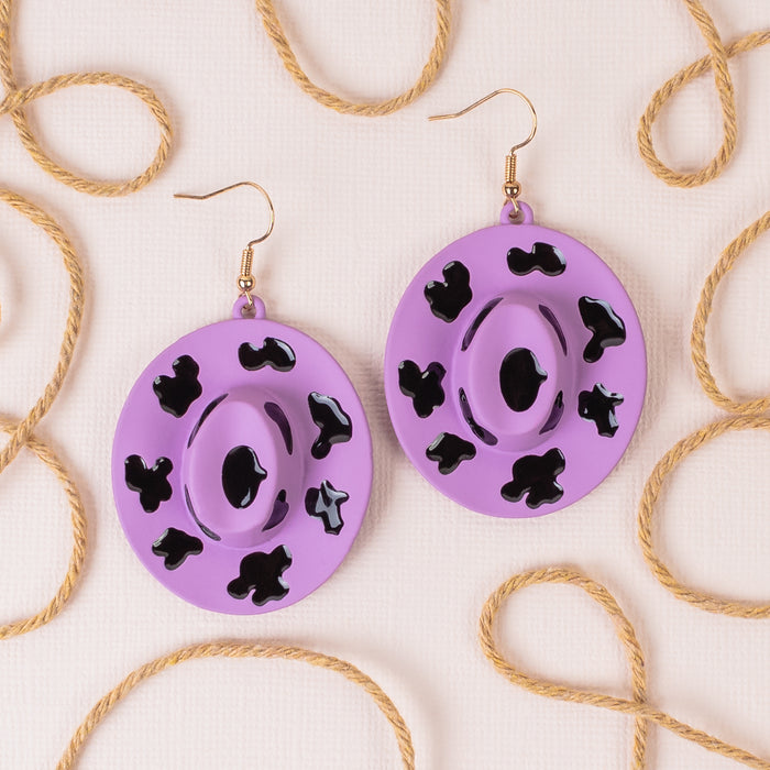 93295 - Western Cowboy Hat Earrings - Purple