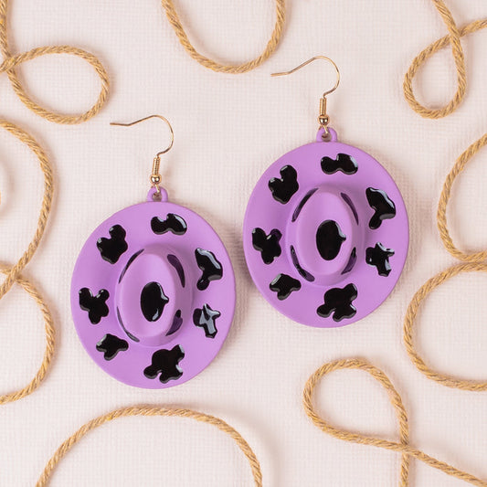 93295 - Western Cowboy Hat Earrings - Purple