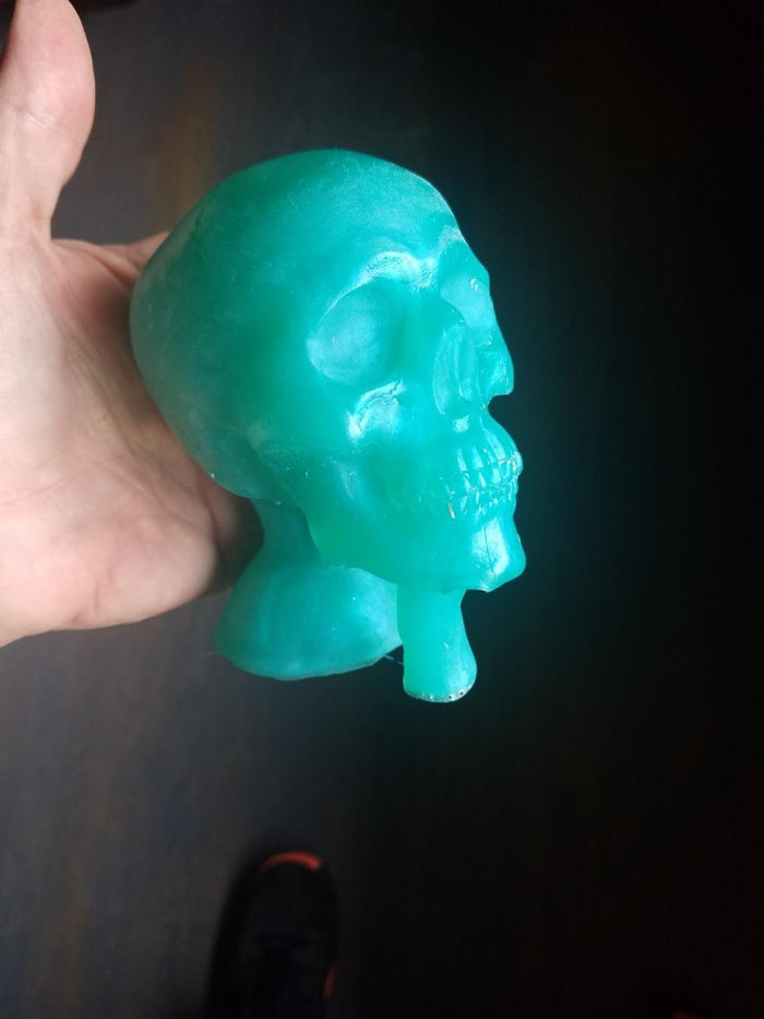 Finished molded green skull.