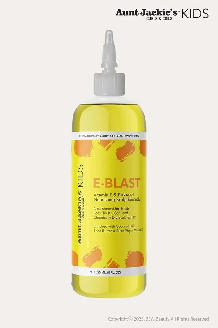 Aunt Jackie’s KIDS E-BLAST Vitamin E & Flaxseed nourishing scalp remedy oil, 355 mL (12 fl oz), Sulfate and Paraben Free KIDS, front label view
