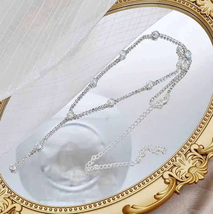 Wedding Jewelry - Silver CZ Bridal Lariat Necklace