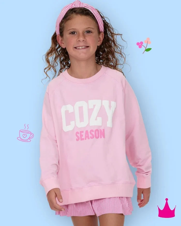 Azarhia White Puffy Cozy Season Pink Oversized Sweatshirt