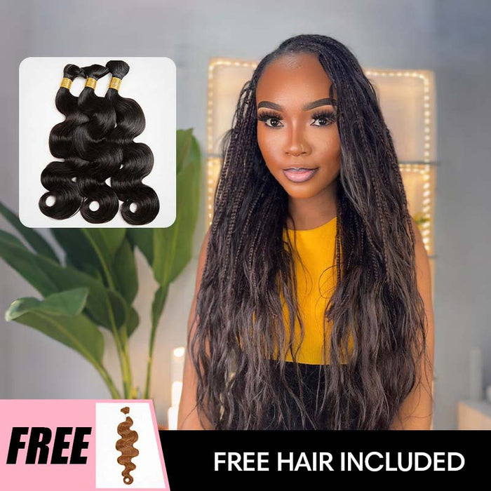 B3G1|QVR Deep Wave Boho Knotless Braids Human Bulk Hair