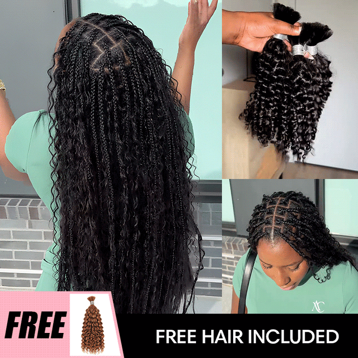 B3G1|QVR Deep Wave Boho Knotless Braids Human Bulk Hair