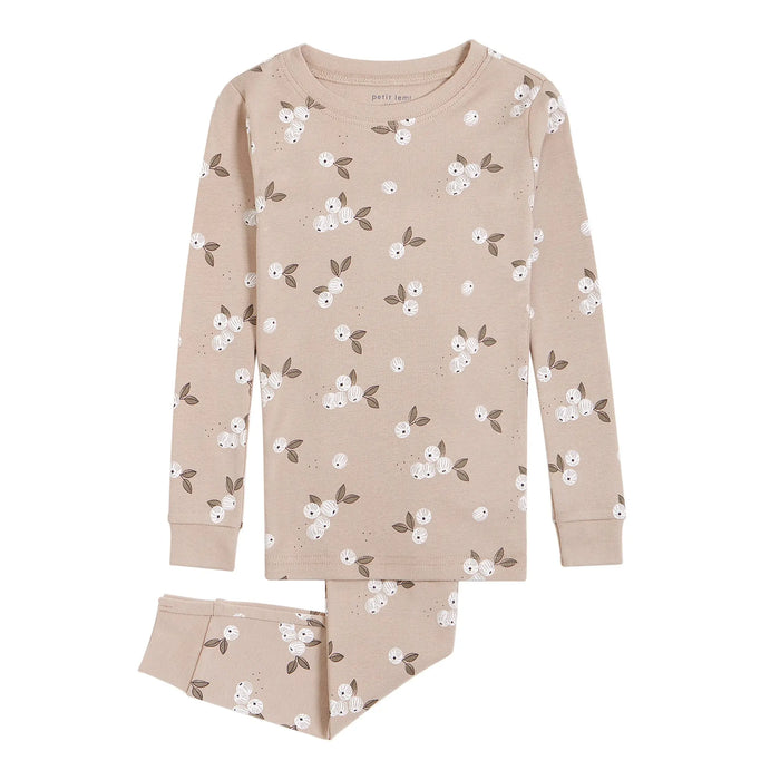 Petit Lem baby girl Gooseberry organic cotton pajama set in Taupe with long sleeves and matching pants.
