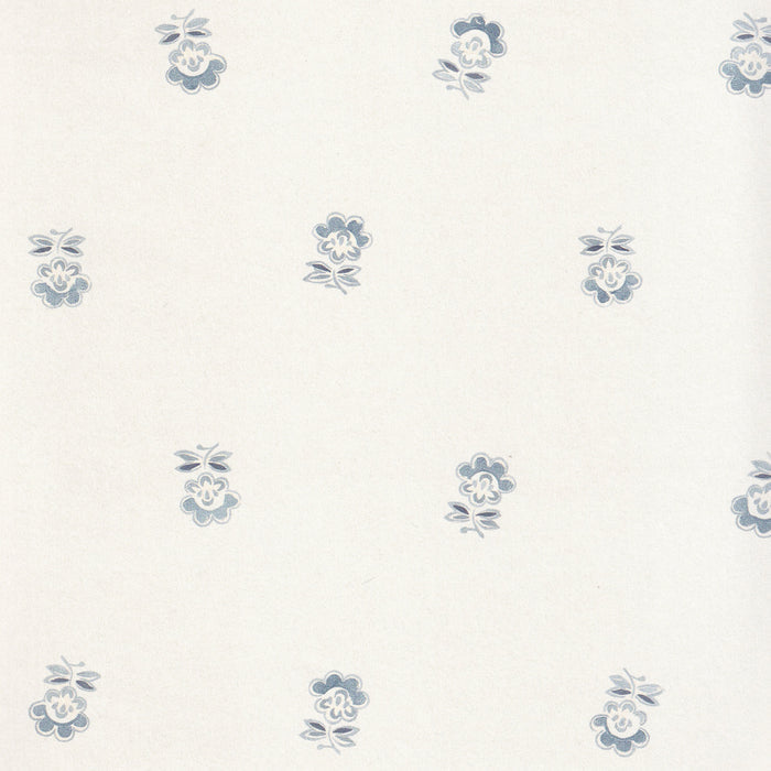 Betty Cornflower floral wallpaper with blue motifs, made to order in the USA with short lead times