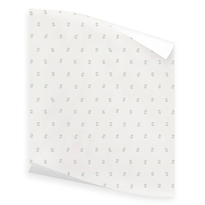 Betty Sea Salt wallpaper with tiny green floral motifs, made to order in the USA with short lead times