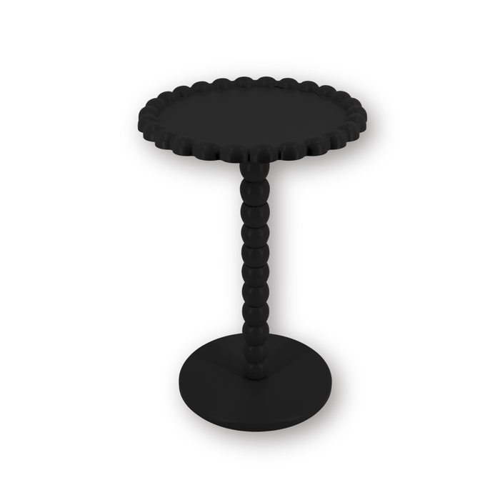 Bijzettafel - Ronde Bijzettafel met Bolletjes Rand en Poot - MDF - Zwart - 38X55cm