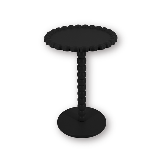 Bijzettafel - Ronde Bijzettafel met Bolletjes Rand en Poot - MDF - Zwart - 38X55cm
