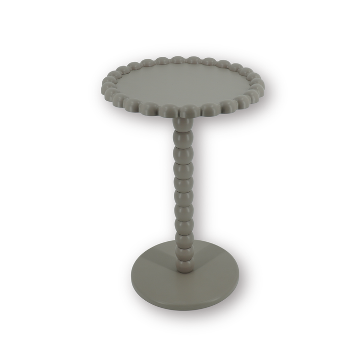 Bijzettafel- Ronde Bijzettafel met Bolletjes Rand en Poot - MDF - Taupe - 38X55cm