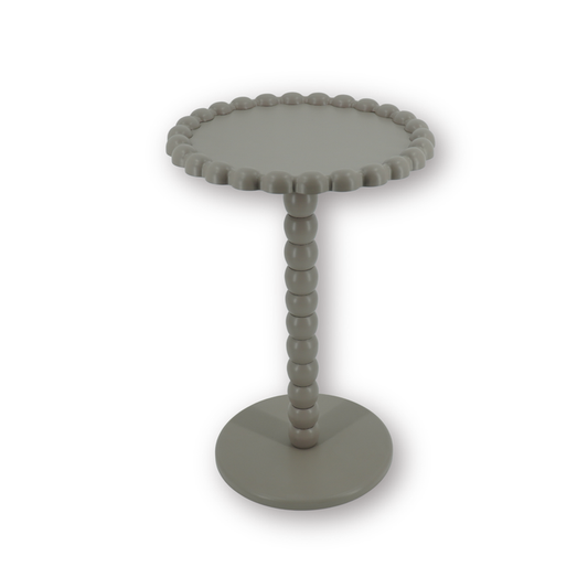 Bijzettafel- Ronde Bijzettafel met Bolletjes Rand en Poot - MDF - Taupe - 38X55cm