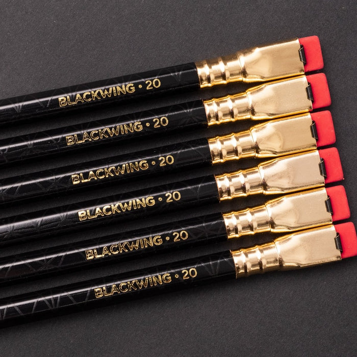 Blackwing Volume 20 pencils, black barrel, gold ferrule, red eraser