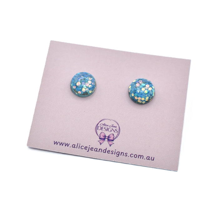 Blue glitter resin stud earrings