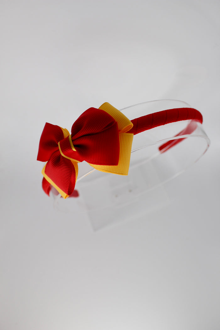 Bow School Hairband - Red and Yellow Gold
