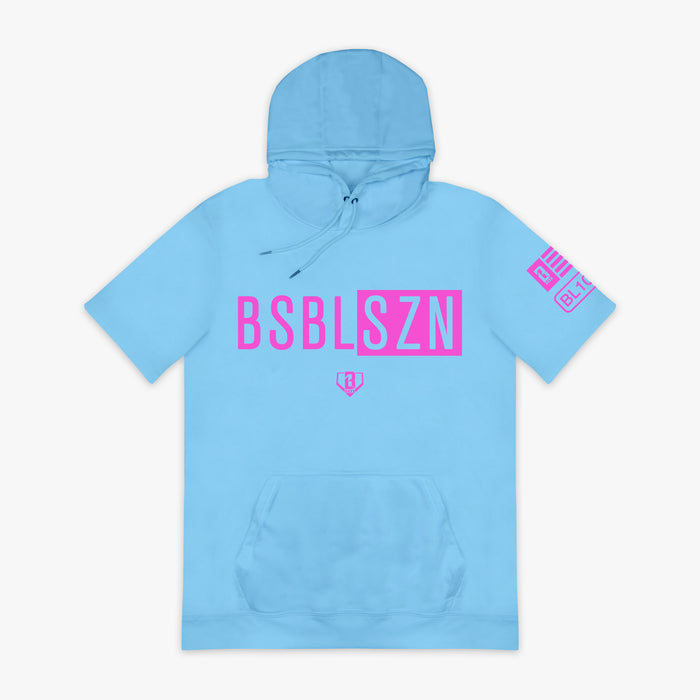 Blue BSBL-SZN Cotton Candy Blue short sleeve hoodie — front view