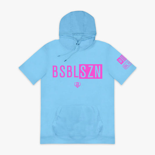 Blue BSBL-SZN Cotton Candy Blue short sleeve hoodie — front view