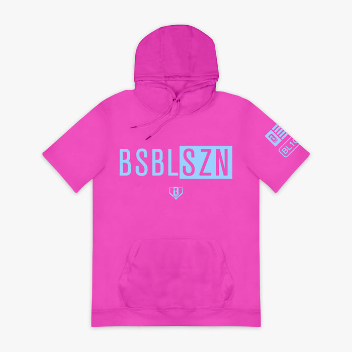 Pink BSBL-SZN Cotton Candy Pink short sleeve hoodie — front view