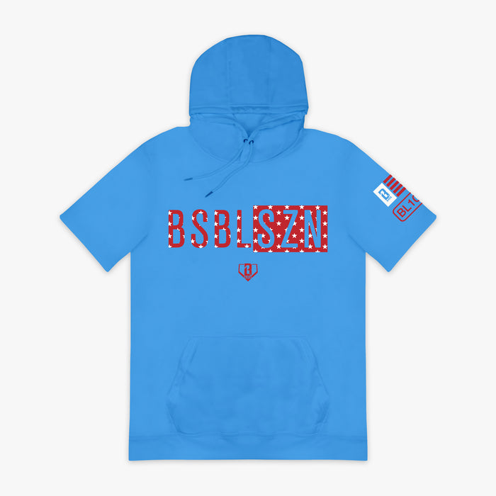 Blue BSBL-SZN Freedom short sleeve hoodie — front view