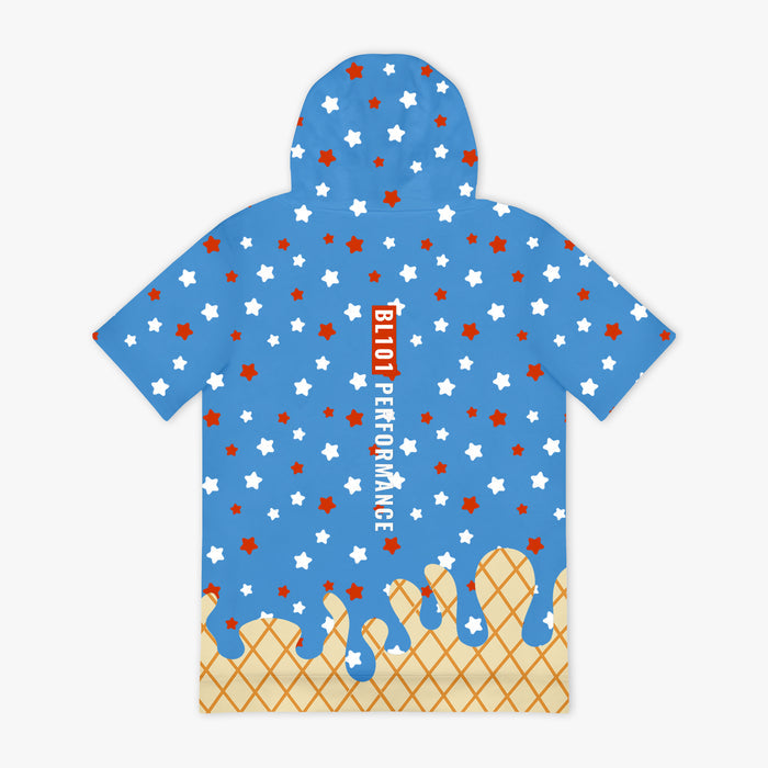 Red BSBL-SZN USA Ice Cream short sleeve hoodie — back view