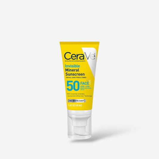 CeraVe Invisible Mineral Sunscreen SPF50 48ml واقي الشمس المعدني غير المرئي من سيرافي - Princess Cosmetics Qatar