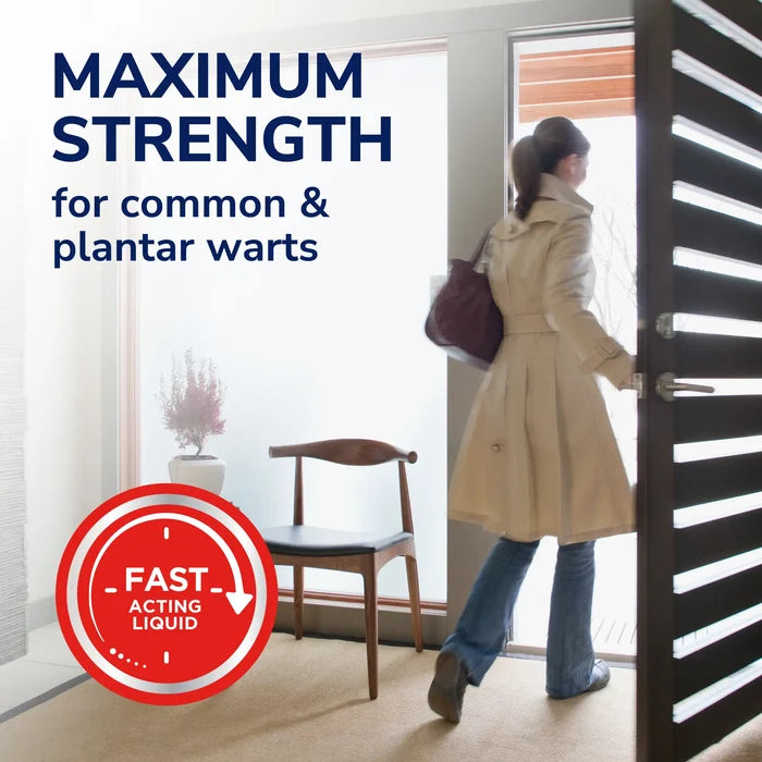 Maximum strength wart treatment ad with fast-acting liquid badge