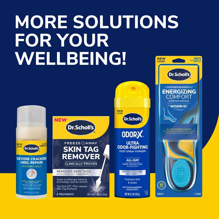 Dr. Scholl's assortment products lineup, including Odor-X and Clear Away wart removal