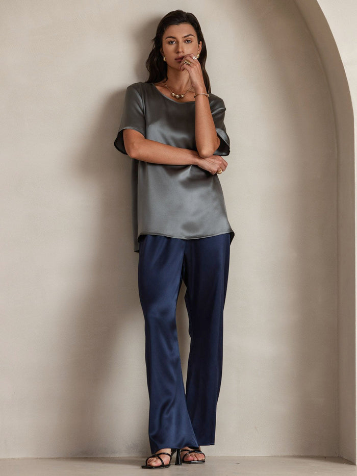 [Dark Gray] SilkSilky  Short Sleeve Round Neck Women's T-Shirt 005