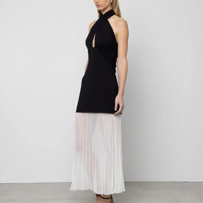 Contrast Halter Maxi Dress