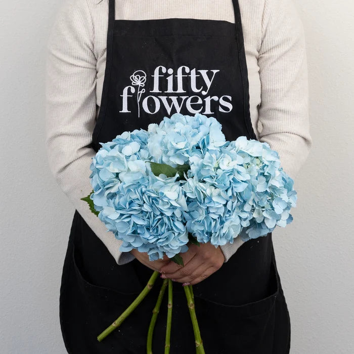 Cool Blue Airbrushed Hydrangea Flower Apron - Image