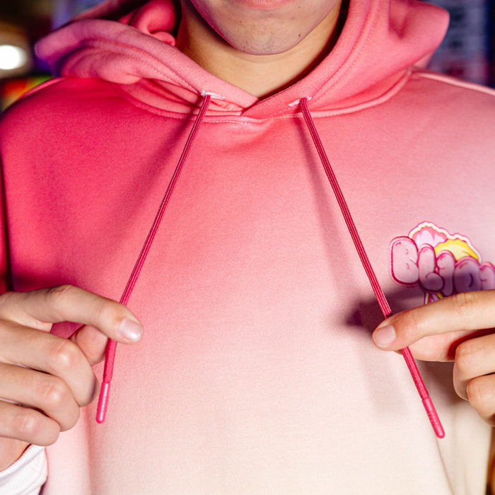 Adult model wearing Cotton Candy Pink Lemonade hoodie