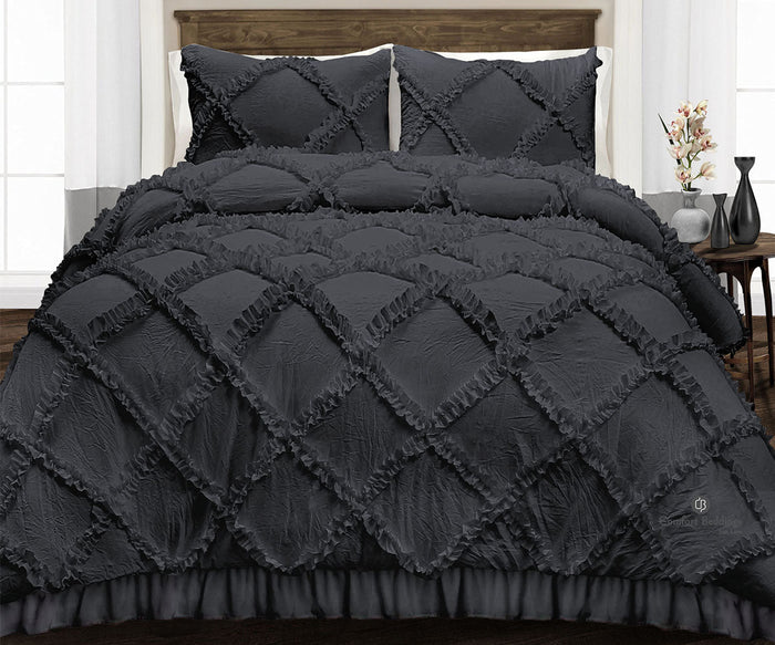 Dark Grey Diamond Ruffle Comforter