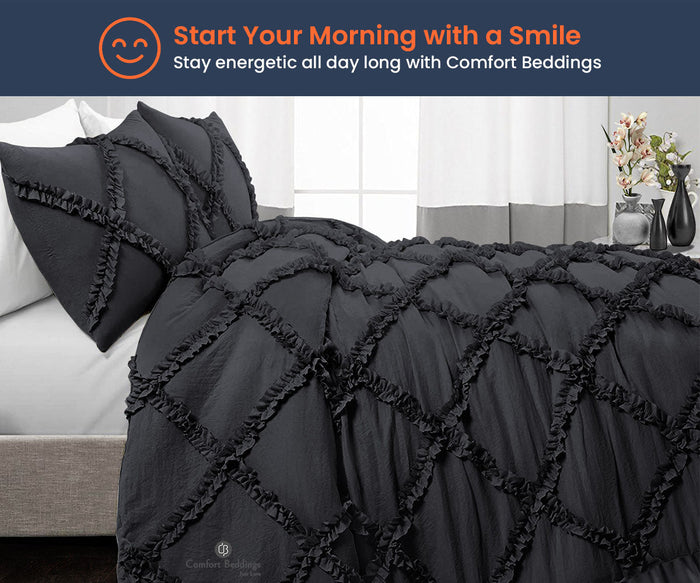 Dark Grey Diamond Ruffle Comforter