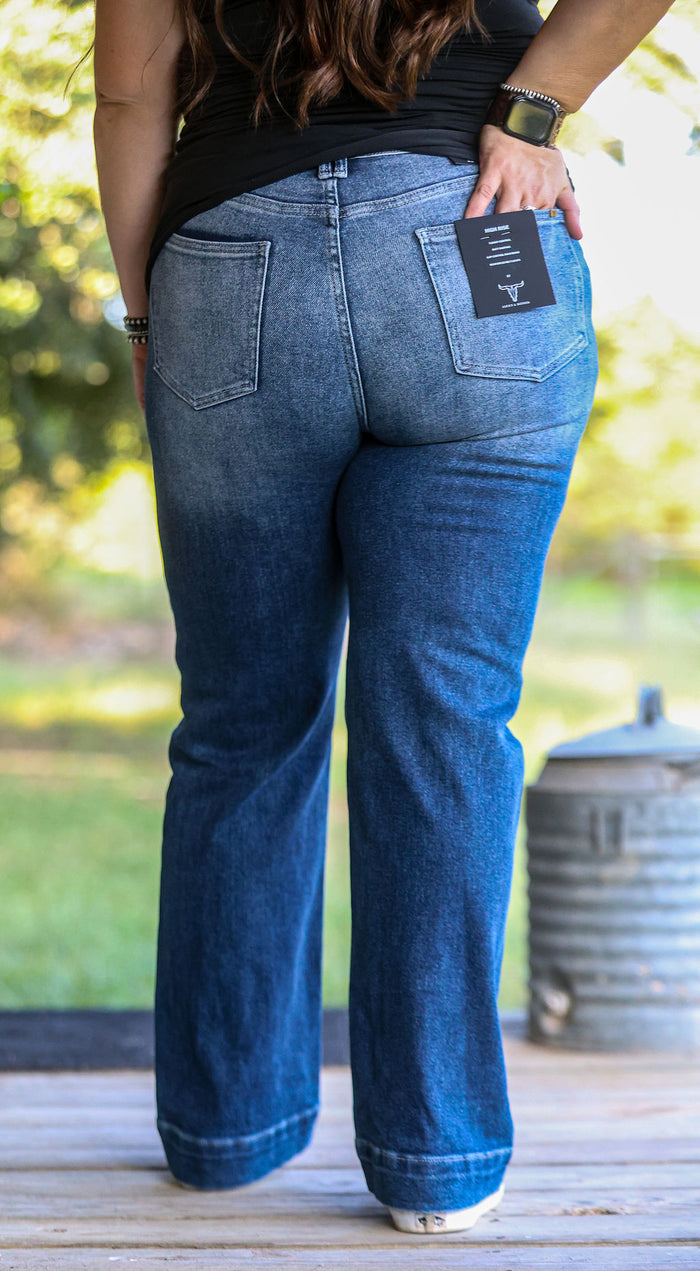 Dark Wash High Rise Western Trouser Jean