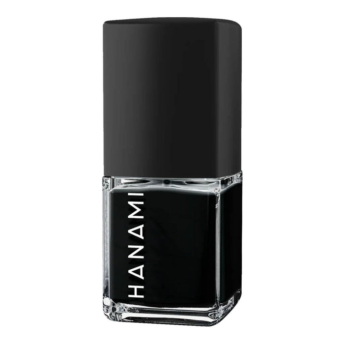 Black nail polish bottle with 'HANAMI' branding on a white background.