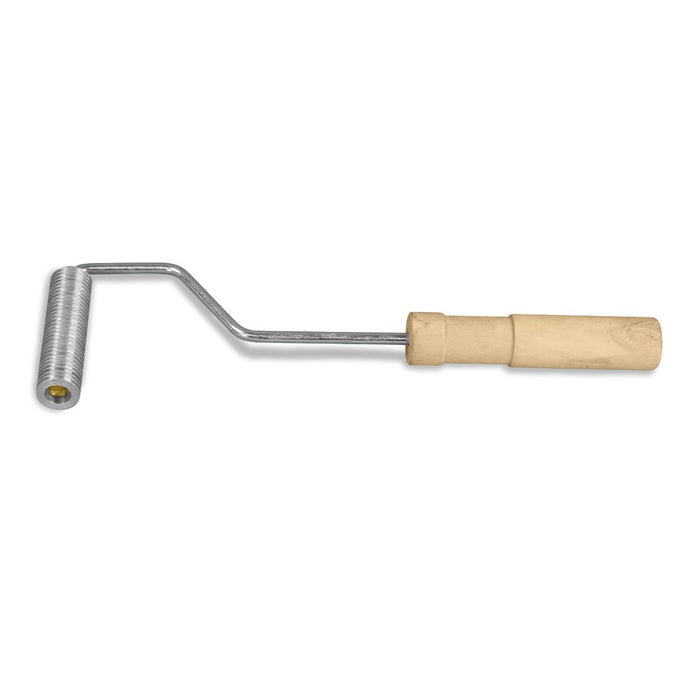 3/4 by 3 inch aluminum fiberglass roller for working with resin and fiberglass. Wood handle with grooved aluminum top.