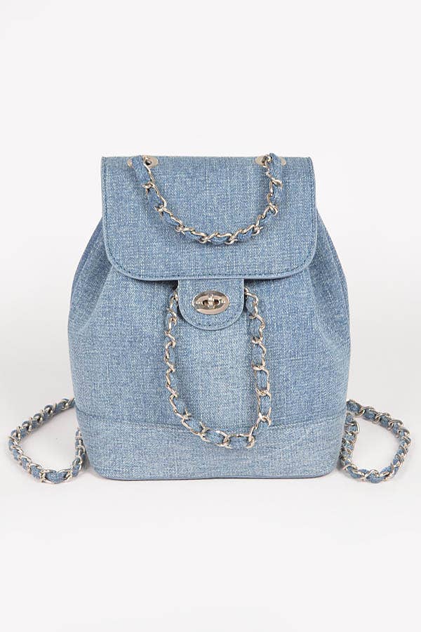Denim Chain Strap Bucket Back Pack
