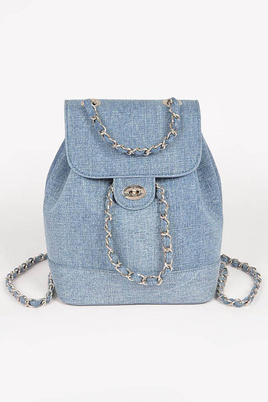 Denim Chain Strap Bucket Back Pack