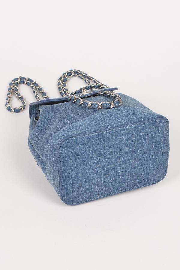 Denim Chain Strap Bucket Back Pack