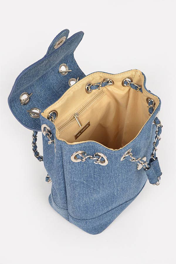 Denim Chain Strap Bucket Back Pack