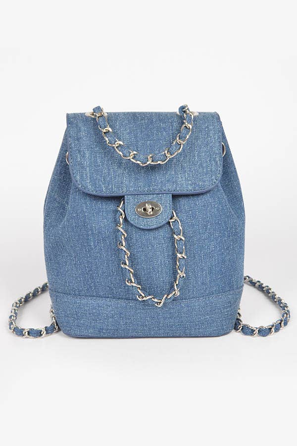 Denim Chain Strap Bucket Back Pack