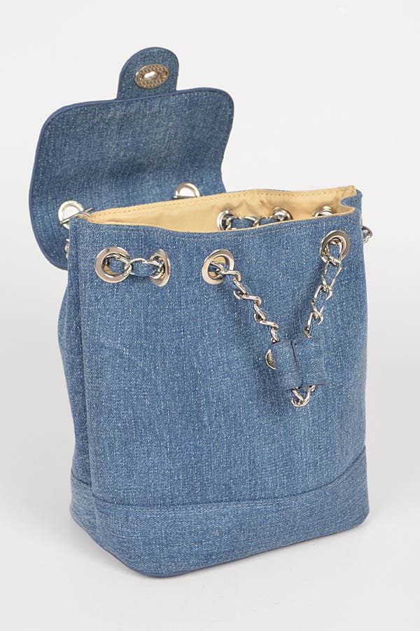 Denim Chain Strap Bucket Back Pack