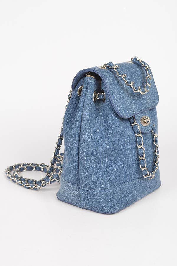 Denim Chain Strap Bucket Back Pack