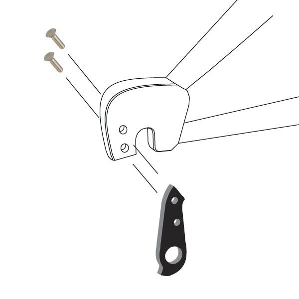 Hanger #156 attaches to the frame's rear dropout from the outside, or derailleur side using two M3x8 screws.