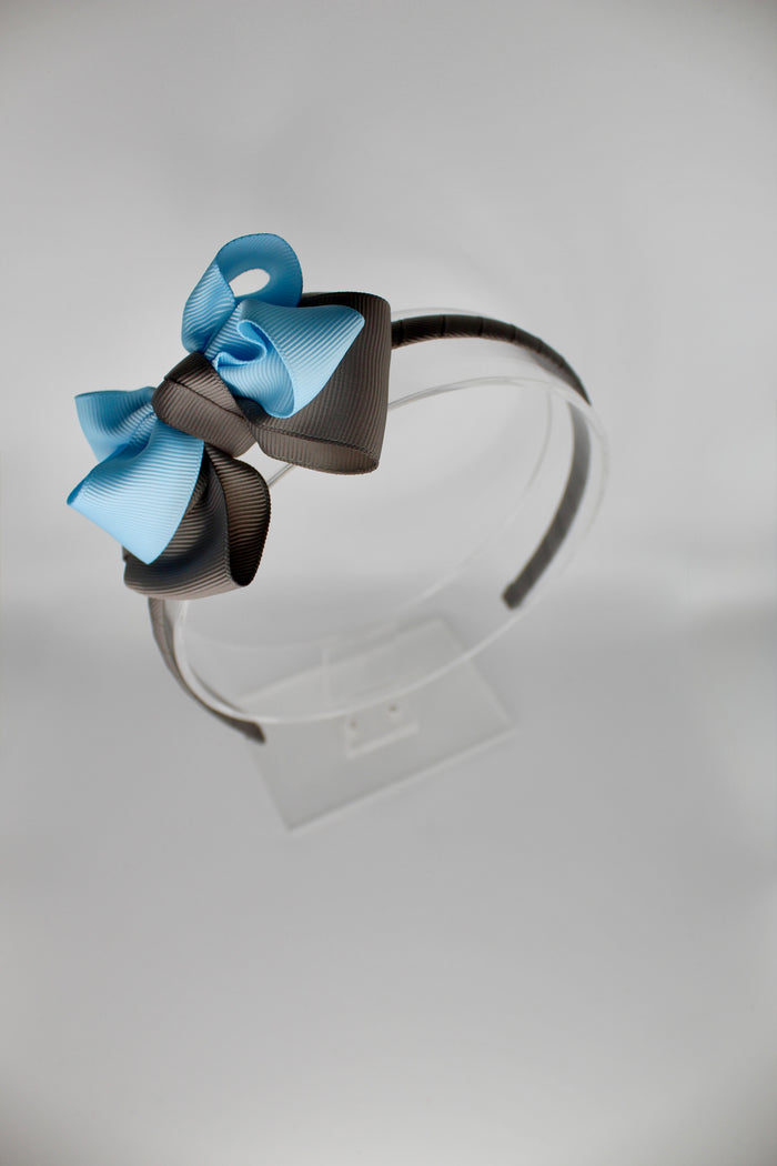 Double Loop School Headband - Blue Topaz and Metal Grey