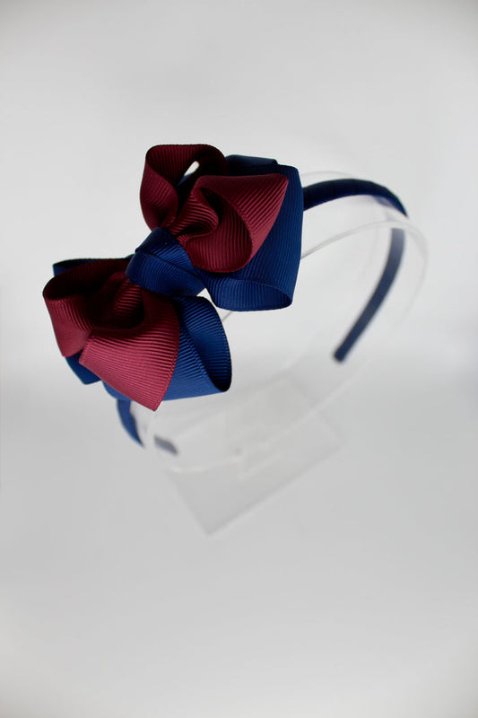 Double Loop School Headband - Navy and Burgundy