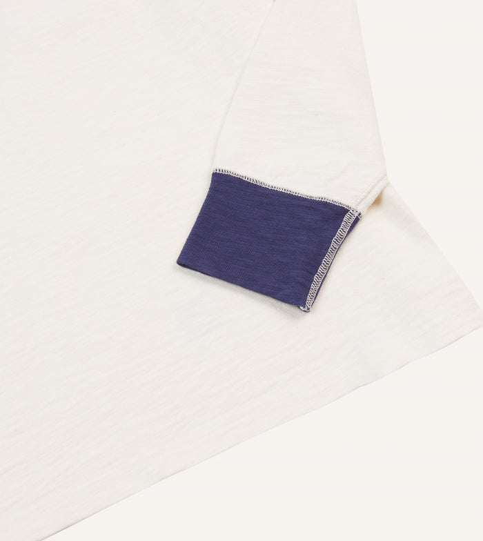 Ecru and Navy Chevron Flamé Cotton Rugby Shirt