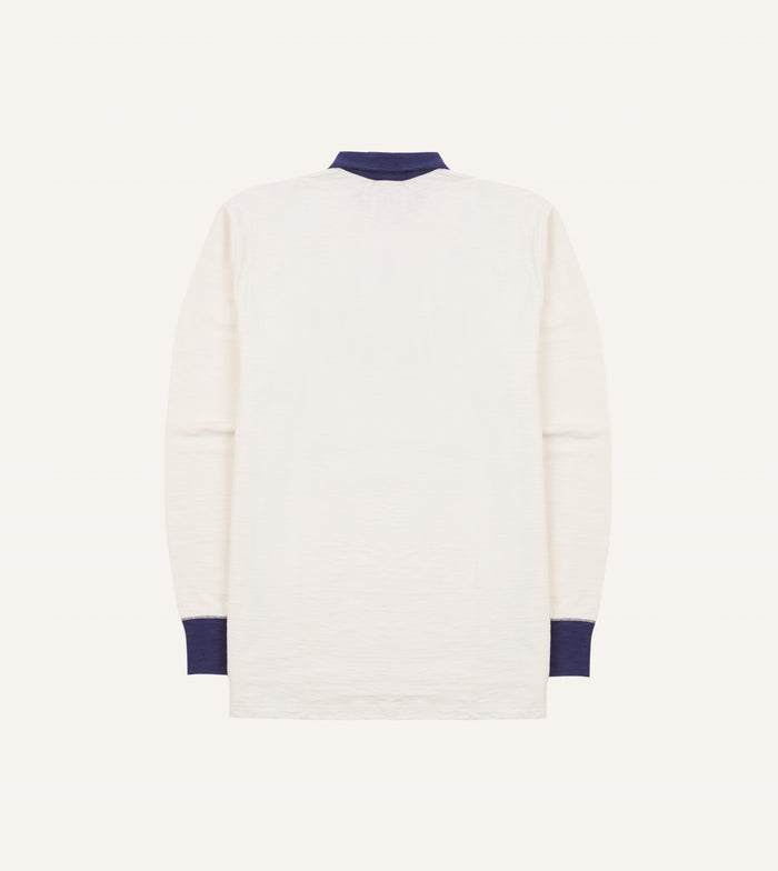 Ecru and Navy Chevron Flamé Cotton Rugby Shirt